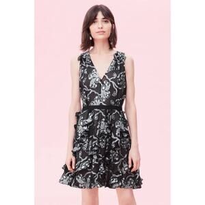Rebecca Taylor Lily Black Silk Silver Lurex Chiffon Cocktail Dress 2 $595